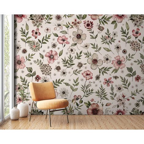 Papier peint fleuri - petites fleurs vintage - 150 x 250 cm (1/2)