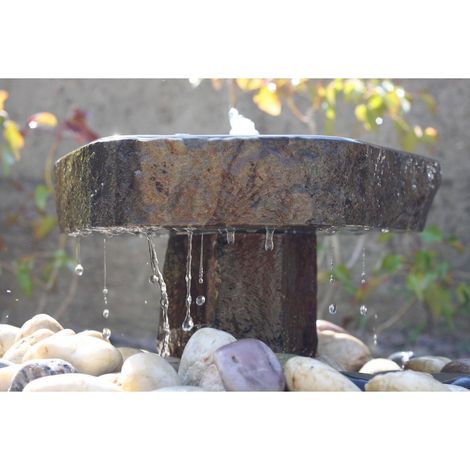 Babbling Basalt Fountain with Plinth - Polished Dished Top Water Feature - 45-50cm Dia x 26cm H