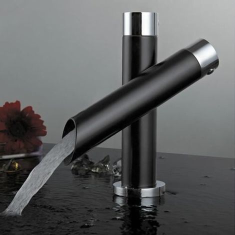TEMPSA Mitigeur Robinet Noir - Cartouche En Céramique - Cascade - Lavabo Cuisine Salle Bain - Tuyaux (1/4)