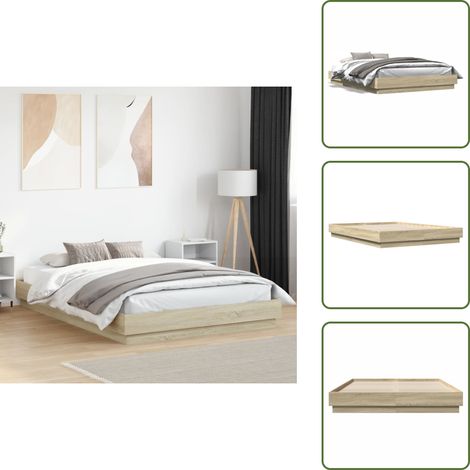 Bettgestell Sonoma-Eiche 160x200 cm Holzwerkstoff - Holzbettfassungen - Doppelbett Gestell - Bettrahmen - Eiche Möbel - Schlafzimmer Dekoration (1/5)