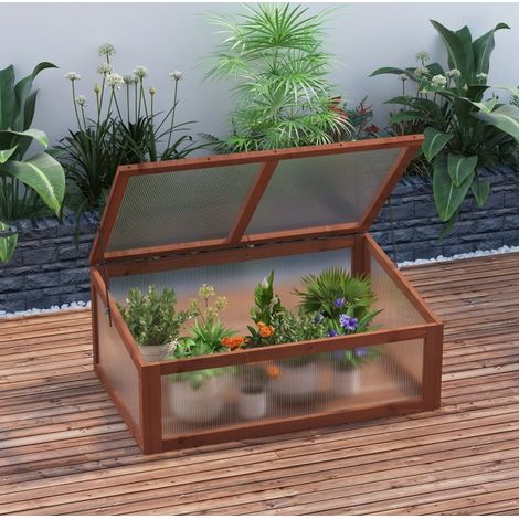Mini serra da giardino 100x65x40 cm, copertura apribile, protezione da vento e pioggia, legno, marrone (1/5)
