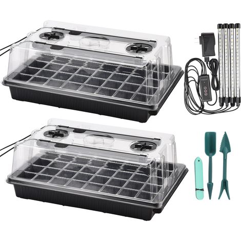 Kit de germination pour plantes d'intérieur réutilisable avec adaptateur, lampe de croissance à spectre complet, 2 dômes d'humidité réglables et lampe horticole à spectre complet. (1/3)