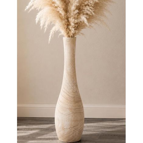 Grand Vase de Sol Bois: Vintage Vases Haut Fleur Gros Vase Decoratif XXL de Salon Scandinave Deco Beige Vases Geant Poser Hauteur 56cm