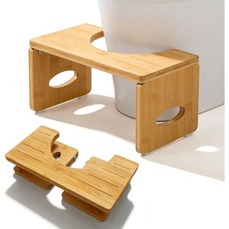 Tabouret de toilette pliable - 1 unité - Bambou naturel - Ergonomie digestive - Adultes et enfants - Compact (1/5)