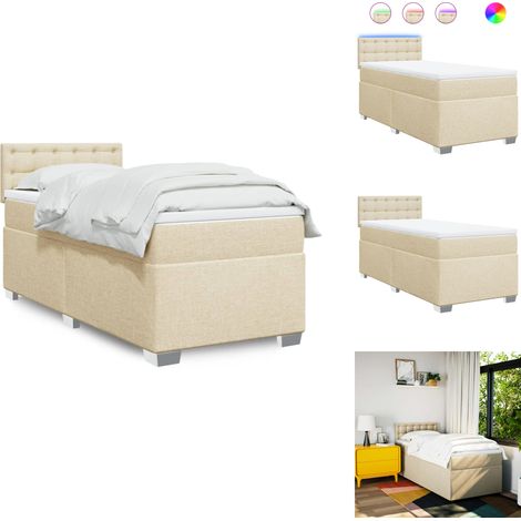 Boxspringbett mit Matratze Creme 100x200 cm Stoff - Boxspringbett - Doppelbett - Cremefarbenes Bett - Bettenrahmen Mit Kopfteil - Matratze Mit Taschenfederkern (1/5)