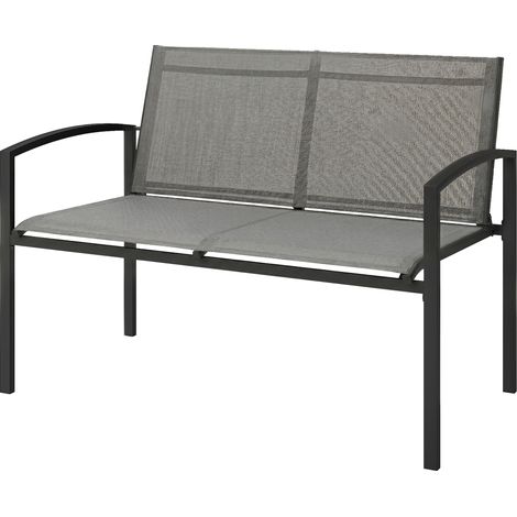 Zweisitzer-Gartenbank, wetterfestes Metall, atmungsaktive, geschwungene Sitzfläche und Armlehnen, 112 x 66 x 80 cm, Grau