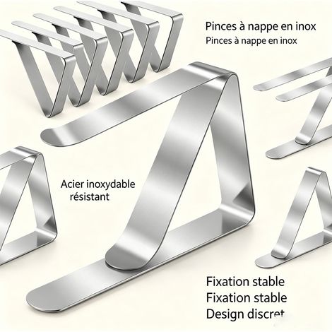 Clips de nappe inox 4,5 cm, attache nappe de table, pour rebord de table épaisseur max 3 cm, fixation solide - Argenté (1/5)