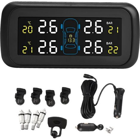 Capteur de pression des pneus, système de surveillance avec écran LCD noir haute sensibilité et 4 capteurs internes pour accessoires automobiles. (1/5)