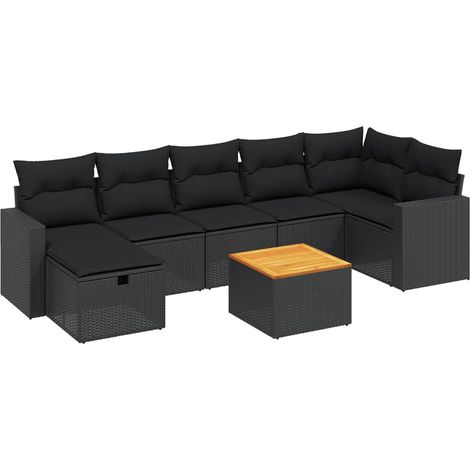Set Divani da Giardino con Cuscini 8 pz Nero in Polyrattan vidaXL (1/4)
