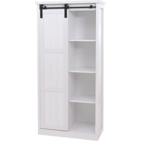 Libreria 8 scomparti anta scorrevole salotto industriale HHG-314 legno 163x76x38cm bianco