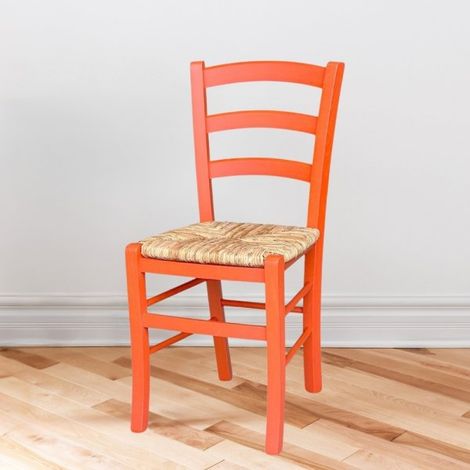 Set 2 sedie in legno di faggio con seduta paglia Venezia colore anilina arancio