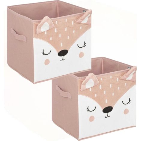 Lot de 2 boites de rangement enfant en velours biche (1/5)
