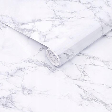 Papel pintado autoadhesivo brillante con efecto mármol para paredes y revestimiento de muebles, 60 cm x 10 m. (1/5)