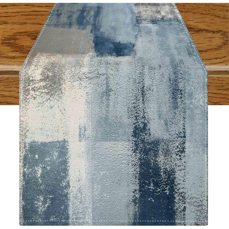 Chemin de Table Bleu Décoration Rétro de Ferme Centre de Table Moderne Art Peinture Chemin de Table Boho 40 x 100 cm pour la Decoration Printemps d'automne d'hiver Intérieur (1/5)