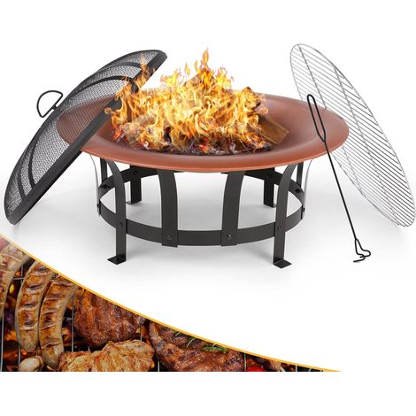 Brasero (桅76 cm), brasero avec Pare-茅tincelles et Grille, Foyer pour Barbecue et Chauffage, brasero pour Le Jardin, Design r茅tro, brasero Couleur cuivre (1/5)