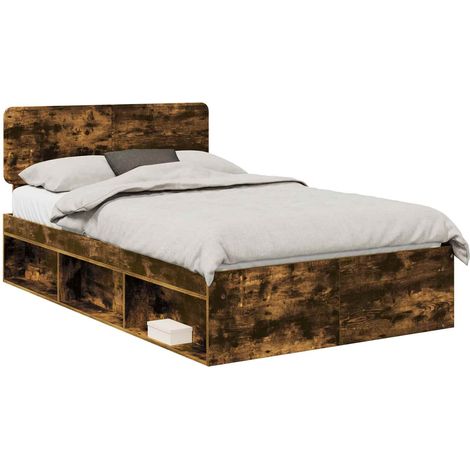 Estructura de cama con cabecera Roble ahumado 120 x 190 cm vidaXL