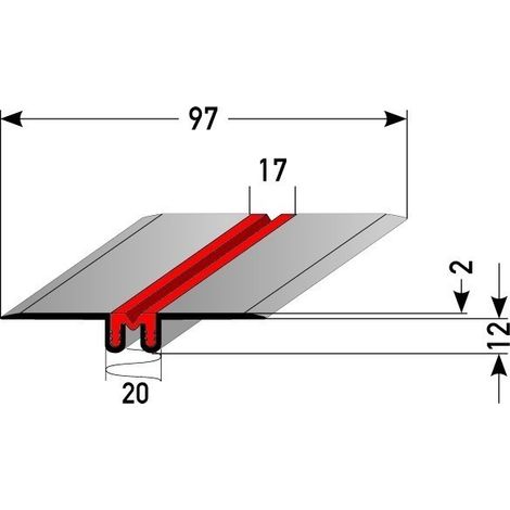 Spezial-Fliesenprofil "Gerven" Dehnungsfugenprofil für nachträglichen Einbau / Trennschiene für Fliesen mit grauer Silikoneinlage, mit wählbarer Fugenhöhe, Breite: 97 mm, aus Aluminium, gebohrt-0 mm