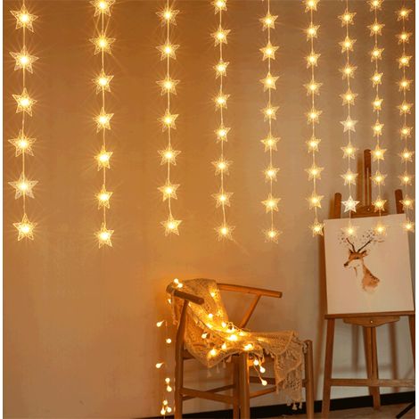 Guirlande lumineuse LED étoiles de Noël (100 LED, 3 x 1 mètre), décoration de chambre, ciel étoilé, télécommande USB, boîtier à piles, blanc chaud (1/5)