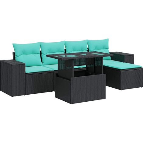 Set sofás jardín y cojines 6 pzas ratán sintético acacia negro vidaXL (1/5)