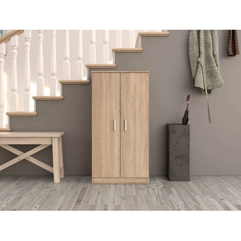 Dmora - Armario multifunción Dbonucc, Armario auxiliar de 2 puertas, Zapatero bajo con 6 baldas, zapatero moderno, 55x36h108 cm, Roble (1/5)