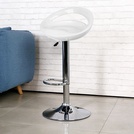 Hofuton Lot de 6 Contemporain en Plastique Hauteur Réglable Tabouret de Bar avec Dos Arrondi et Base Chromée, Métal, ABS, Blanc (1/5)