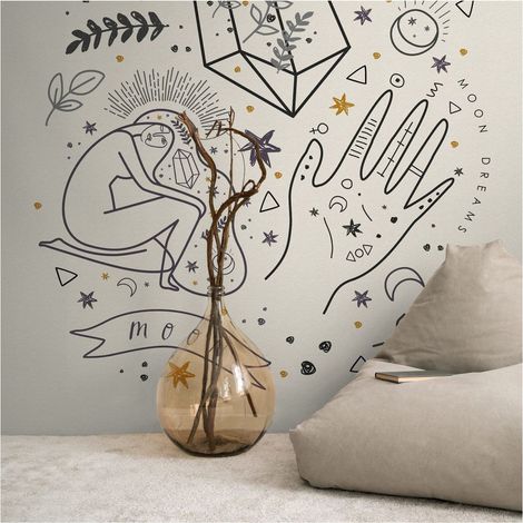 Photo wallpaper Profhome 398231 hot embossed non-woven wallpaper smooth with graphical pattern matt cream black grey yellow 1.59 m x 2.8 m (1/4)