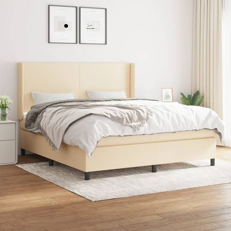Lit double Lit à sommier tapissier avec matelas Lit Adulte Crème 160x200 cm Tissu BVM57636 (1/5)