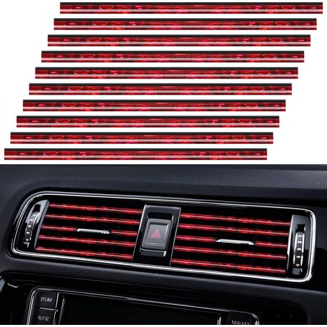 Lot de 20 bandes décoratives universelles pour grilles d'aération de climatisation automobile, étanches, flexibles et brillantes, pour tous les types de bouches d'aération, rouge brillant. (1/5)