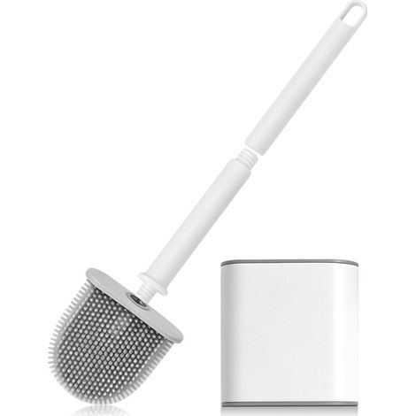 Silikon Klobuerste mit flachem Kopf - Toilettenbuerste aus Silikon mit schnell trocknendem Halter - Moderne WC Buerste fuer die Wandmontage – 1er-Pack (1/5)