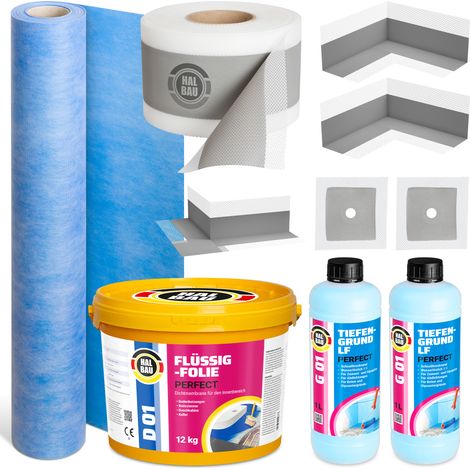 HALBAU Dichtset für Duschabdichtung Bad Abdichtung Dichtband Flüssigfolie 12kg H36 (1/5)