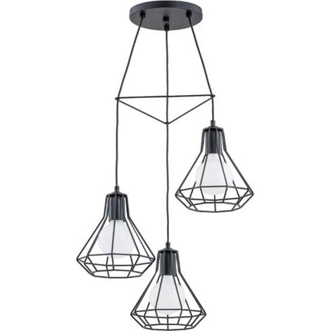 Alfa KORD Industrial Loft Triple Pendant Ceiling Lamp, Black Metal Cage Shades, 3xE27 Sockets (max 15W), Dimmable with bulbs, 90cm Height, 45cm, for Kitchen, Dining & Living Rooms