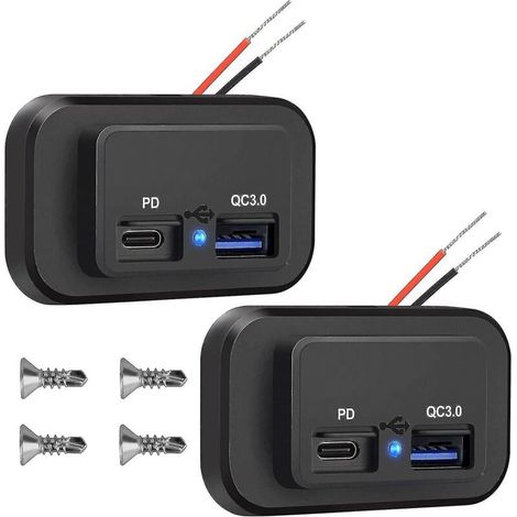Packung mit 2 12V USB-Buchsen, Dual Quick Charge 3.0 12V USB-Ladegerät, PD Typ-C (USB-C) kompatibel, wasserdichter 12V/24V Kfz-Netzadapter. (1/4)