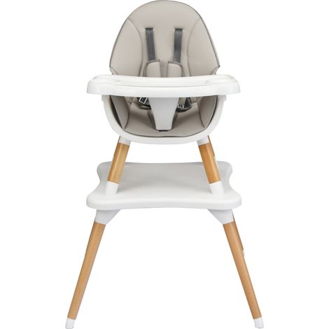 Chaise haute 4 en 1 pour bébé 62 x 62 x 100 cm avec plateau réglable sécurité 5 points style moderne en pp hêtre gris (1/2)