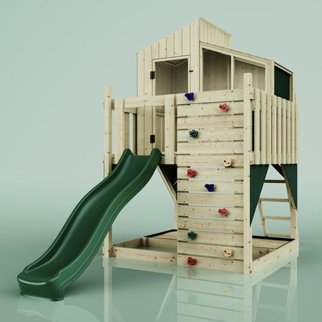 PolarPlay Kids Scandinavian Style Climbing Platform & Playhouse with Slide - Flavia Green (1/5)