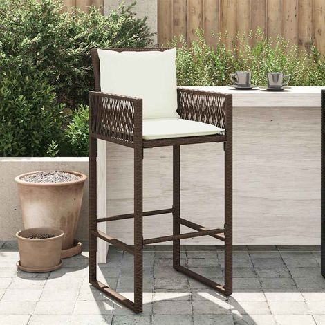 Garten-Barhocker mit Kissen 2 Stk. Braun Poly Rattan (1/5)