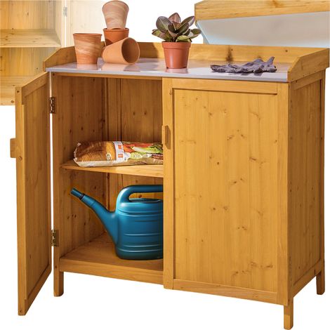 Armoire de jardin basse table jardinage en bois pin marron