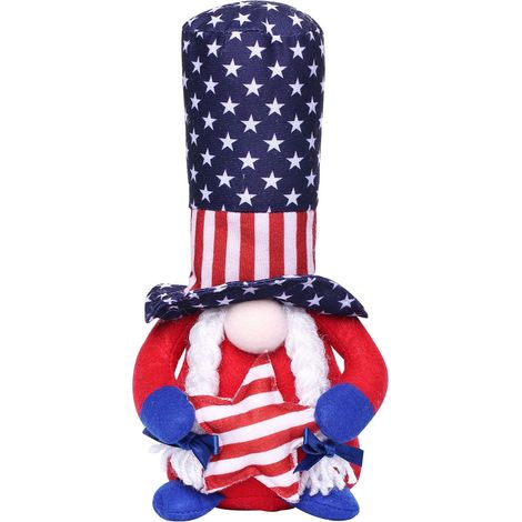 Gnome - Décoration Table Pour Fête Nationale Américaine - En Tissu Coton - Hauteur 18 cm - Lot De 1 (1/5)