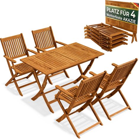CASARIA® Juego de Muebles de Jardín 5 Piezas Modelo 2026 Mesa Extra Estable con Refuerzo Madera Acacia FSC® 4 Sillas Plegable Set Comedor Exterior Modelo a Elegir ohne Armlehnen (de) (1/5)