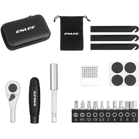 Kit de mini-clé à cliquet ENLEE pour vélo, kit de réparation portable et multifonctionnel, clé à pneu et outils de réparation de pneus. (1/5)