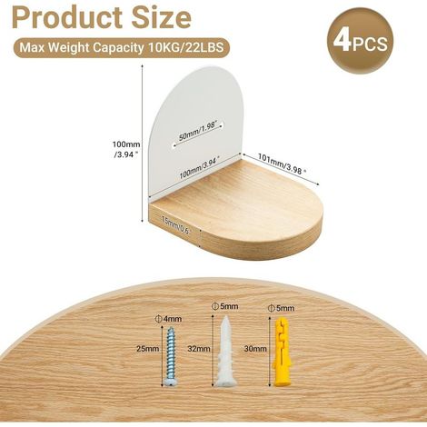 Lot de 4 Petites Etagere Murale, Tablettes Flottantes en Bois avec Piètement en Métal pour Petits Objets, Tablette Murale de Décoration Rustique pour Chambre, Salon, Blanc 10x10CM, Visser (1/5)