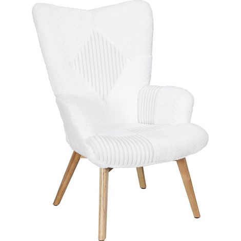 Fauteuil crapaud patchwork blanc en polyester – Pieds en bois hêtre – Dimensions L. 65 x l. 74 x h. 100 cm – Confort optimal pour salon (1/5)