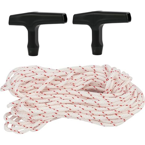 Corde de Démarrage 10 Mètres Ø3.5mm et 2 Poignées de Démarrage, Démarrage pour Tondeuse à Gazon, Compatible pour Tondeuses, Tronçonneuses, Coupe-bordures et Débroussailleuses