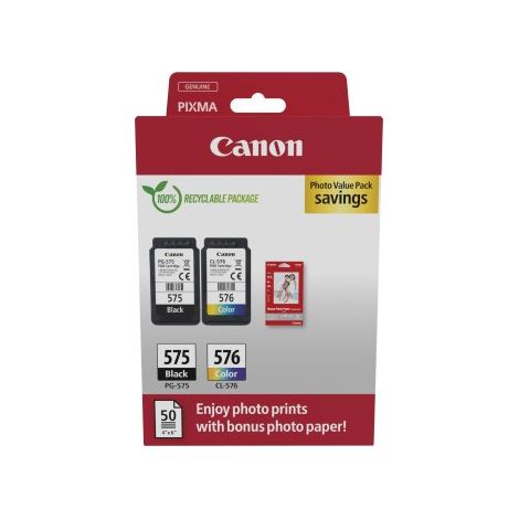 Canon PG-575 - CL-576 Pack cartouches 4 couleurs + papier photo pour imprimante jet d'encre (1/2)