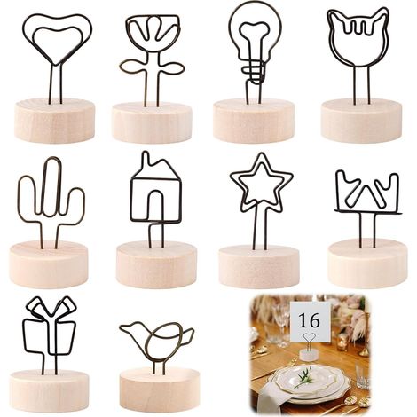 10 Pièces Porte Menu en Métal, Porte Nom Table en Bois, Porte Photo Pince (1/5)
