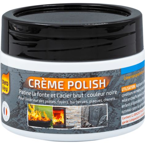 Pyrofeu – Crème polish noire pour cheminée – 200 ml – Pour bois dur et teck – Finition brillante et durable