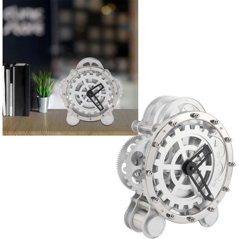Horloge mécanique de bureau européenne à engrenages métalliques rotatifs 304 Stainless Steel PVC, modèle créatif 2 pieds, taille 27x26.5x12cm, décoration pour salon et bureau (1/4)