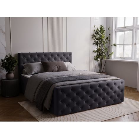 Lit continental Montego avec rangement 180 x 200 double, velours, gris foncé (1/5)