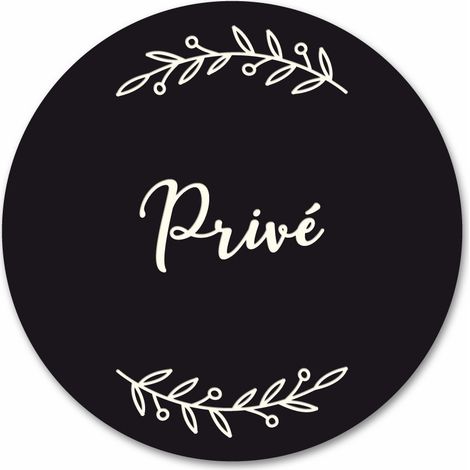 Plaque de Porte Autocollante PVC Gravé Noir Blanc Ronde.- - Privé (1/5)