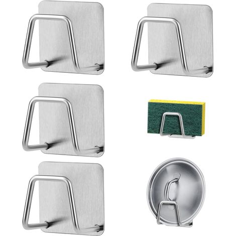 Lot de 4 porte-éponges adhésifs pour évier de cuisine, porte-éponges pour éponges, brosses, torchons, salle de bain (1/5)