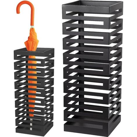 Portaombrelli in Metallo Design Moderno Porta Ombrelli Quadrato Stand Nero (1/3)